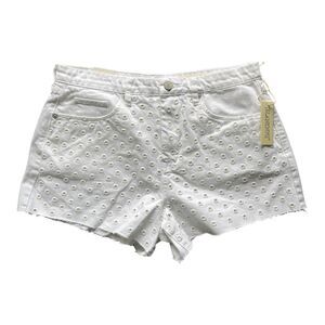 BLANK NYC Size 30 US 10-12 Waist Raw Hem High Rise Eyelet White Denim Shorts NWT